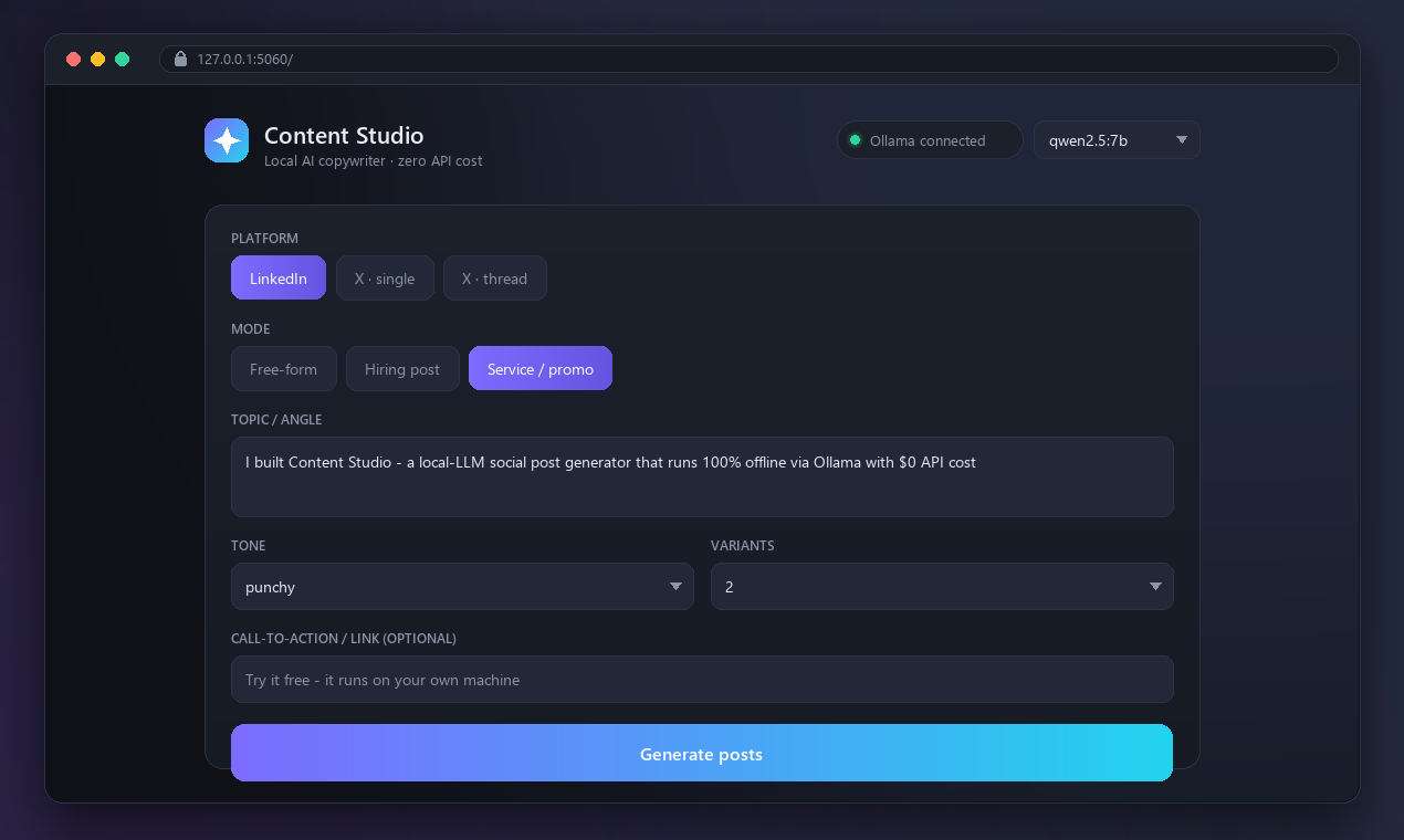 Content Studio UI screenshot